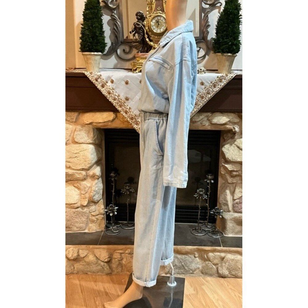pull & bear light blue jean denim long sleeve Full Length jumpsuit Small - Picture 5 of 7